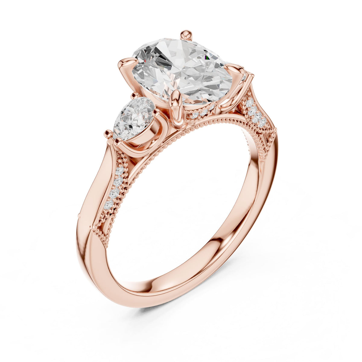 Oval Three Stone Lab Grown Diamond Engagement Ring
