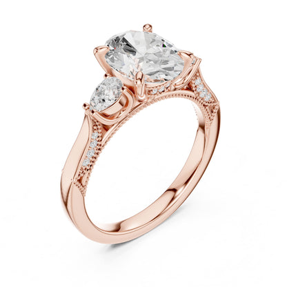 Oval Three Stone Lab Grown Diamond Engagement Ring