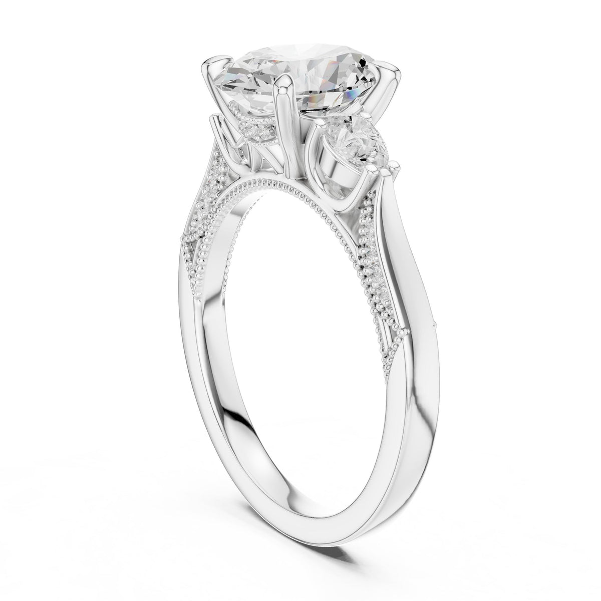 Oval Three Stone Lab Grown Diamond Engagement Ring