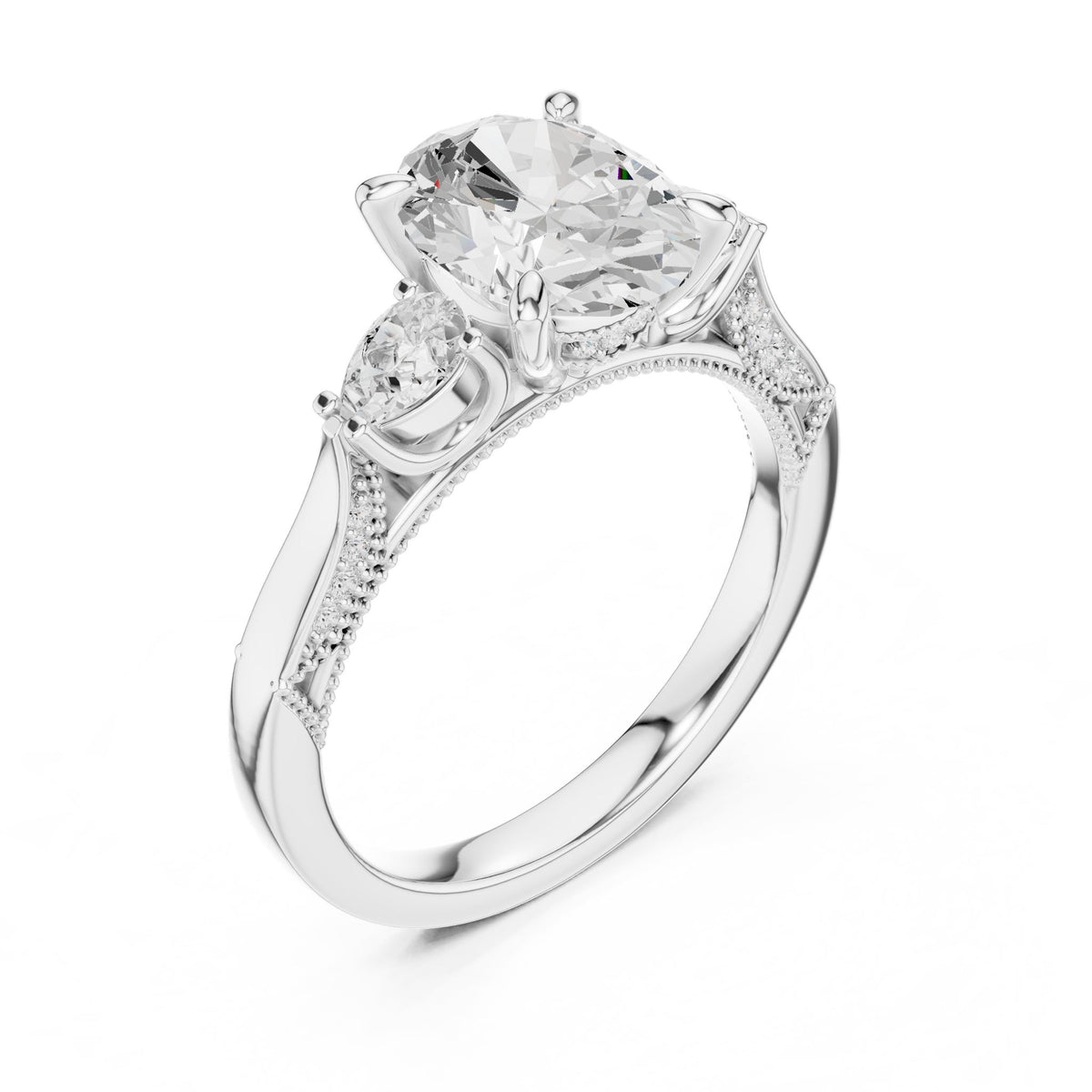 Oval Three Stone Lab Grown Diamond Engagement Ring