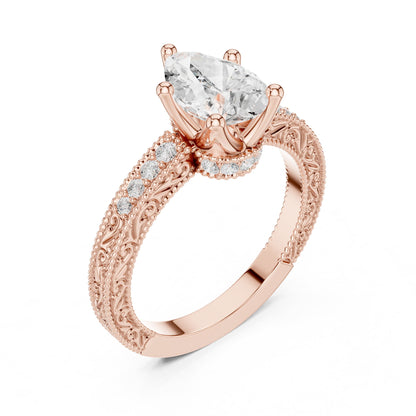 Pear Accented Lab Grown Diamond Engagement Ring