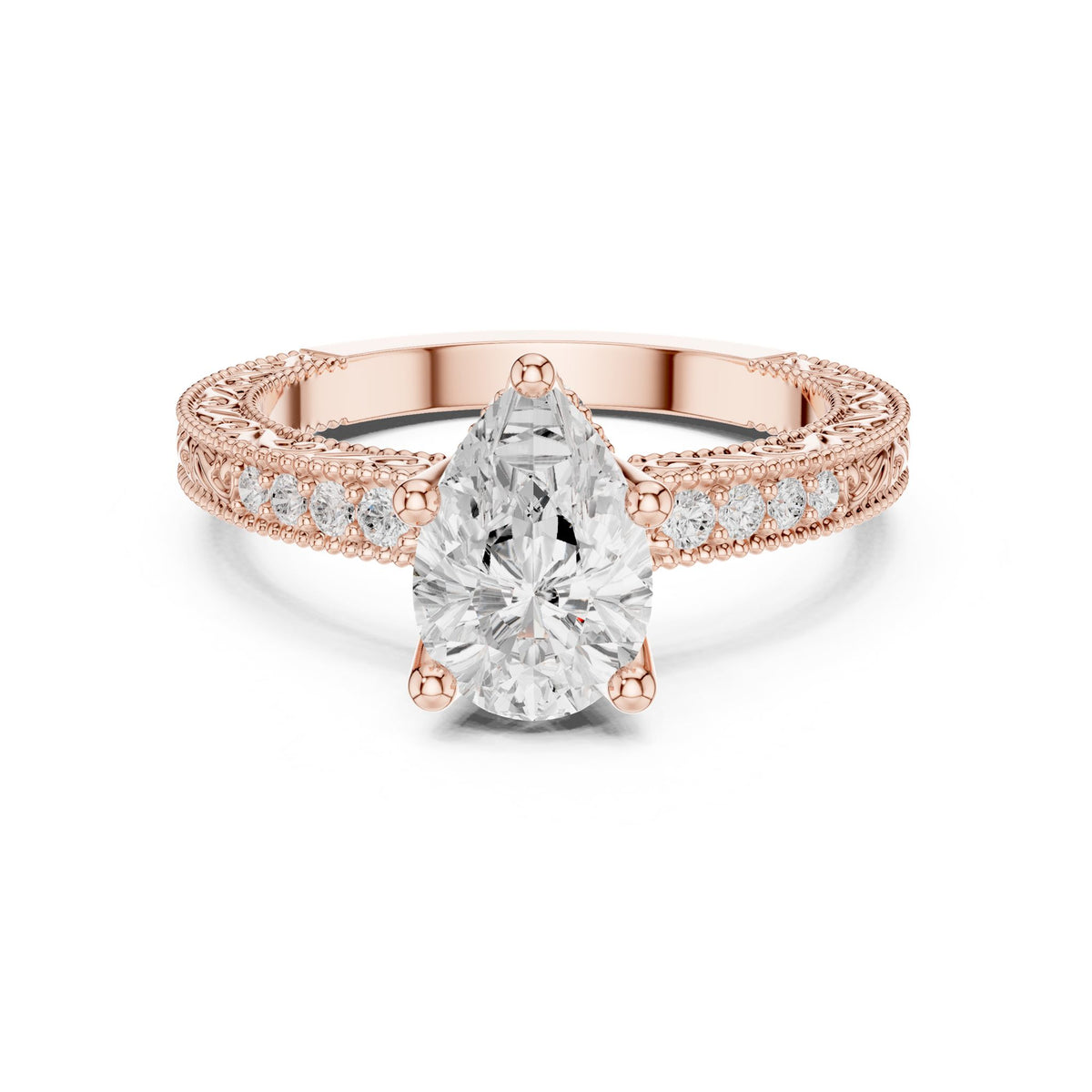 Pear Accented Lab Grown Diamond Engagement Ring