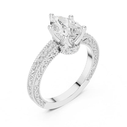 Pear Accented Lab Grown Diamond Engagement Ring