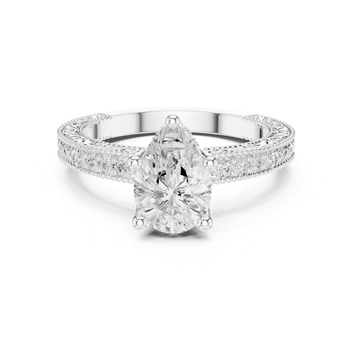 Pear Accented Lab Grown Diamond Engagement Ring