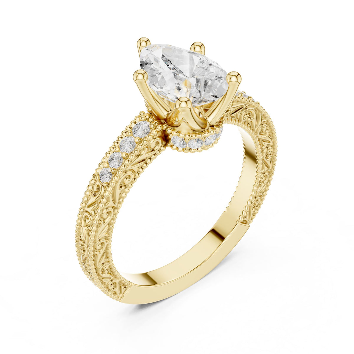 Pear Accented Lab Grown Diamond Engagement Ring