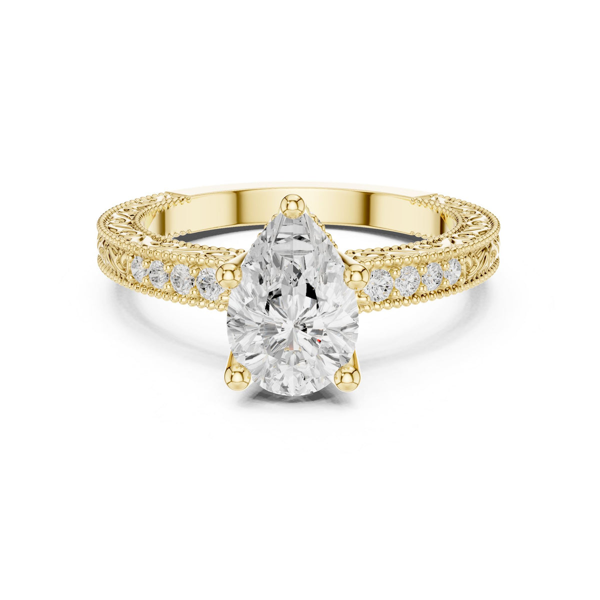 Pear Accented Lab Grown Diamond Engagement Ring