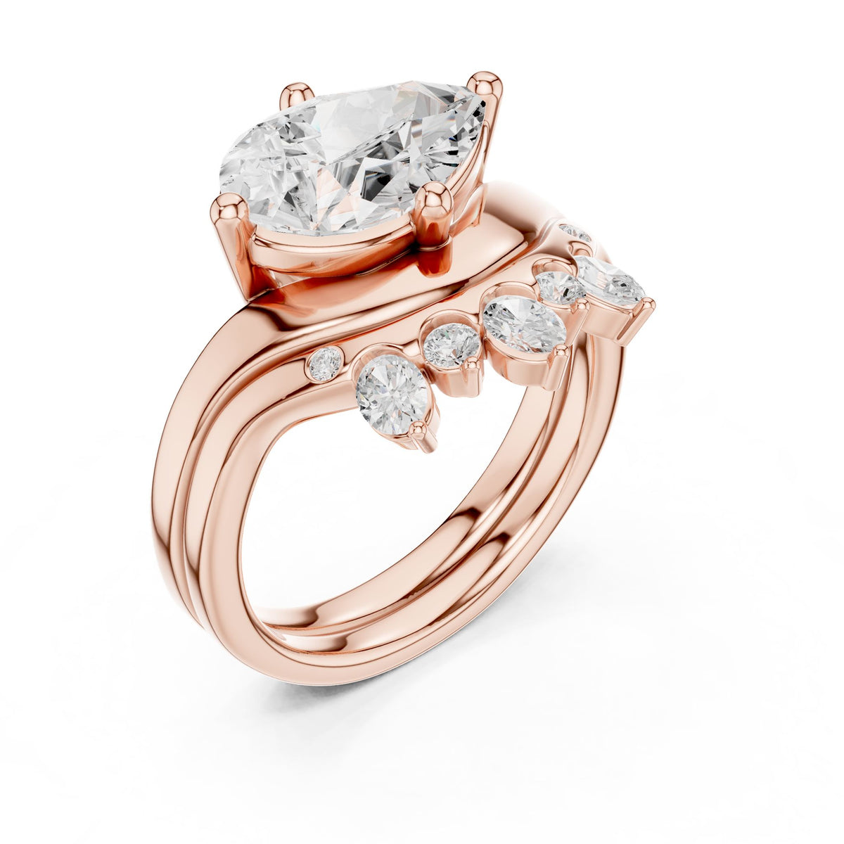 Pear Accented Lab Grown Diamond Engagement Ring