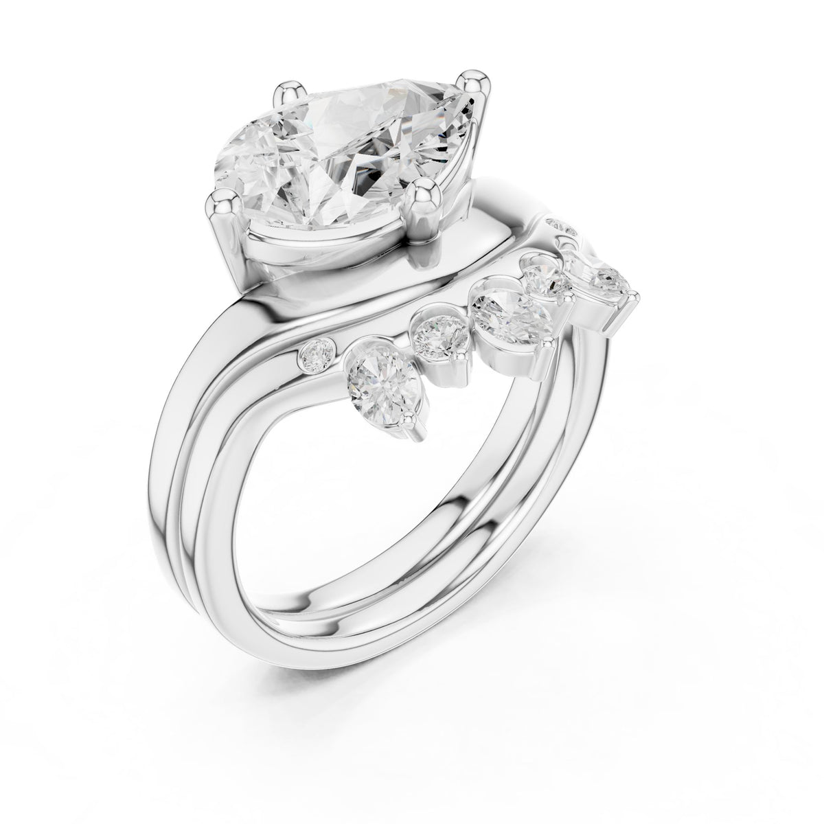 Pear Accented Lab Grown Diamond Engagement Ring