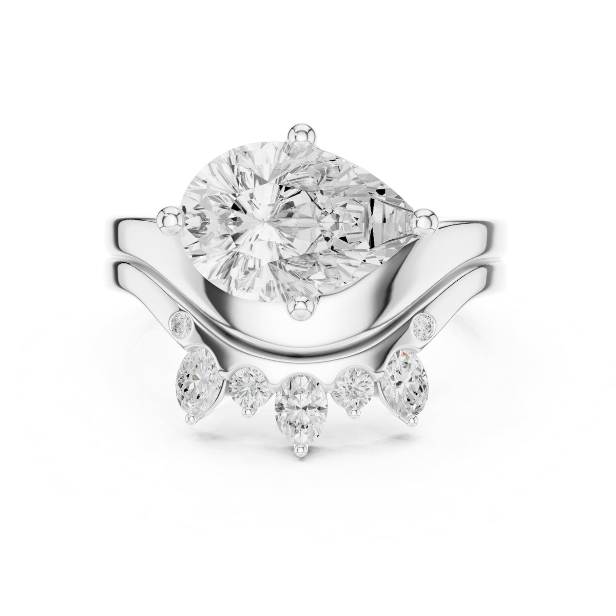 Pear Accented Lab Grown Diamond Engagement Ring