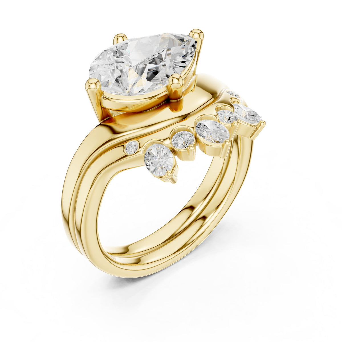 Pear Accented Lab Grown Diamond Engagement Ring