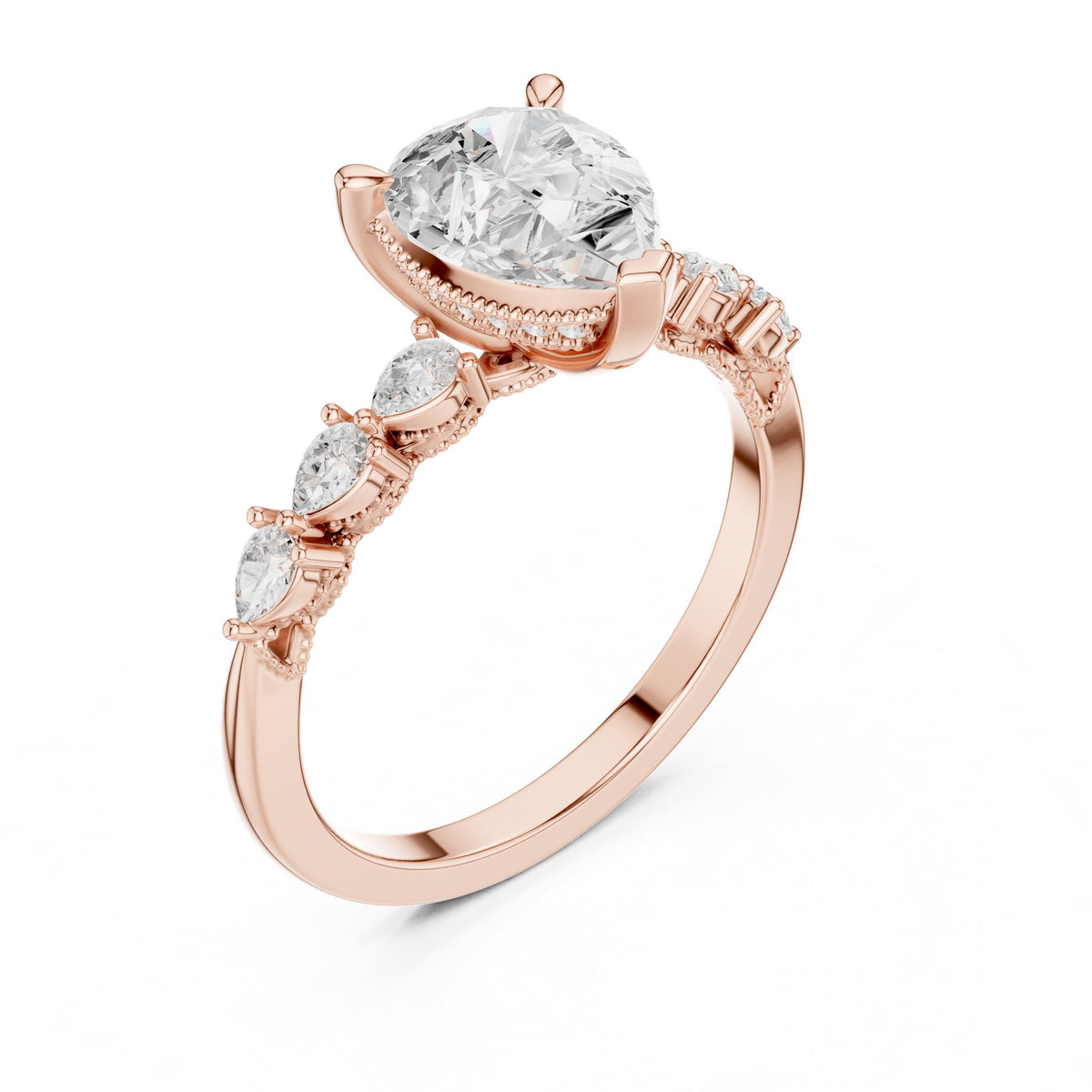 Pear Accented Lab Grown Diamond Engagement Ring