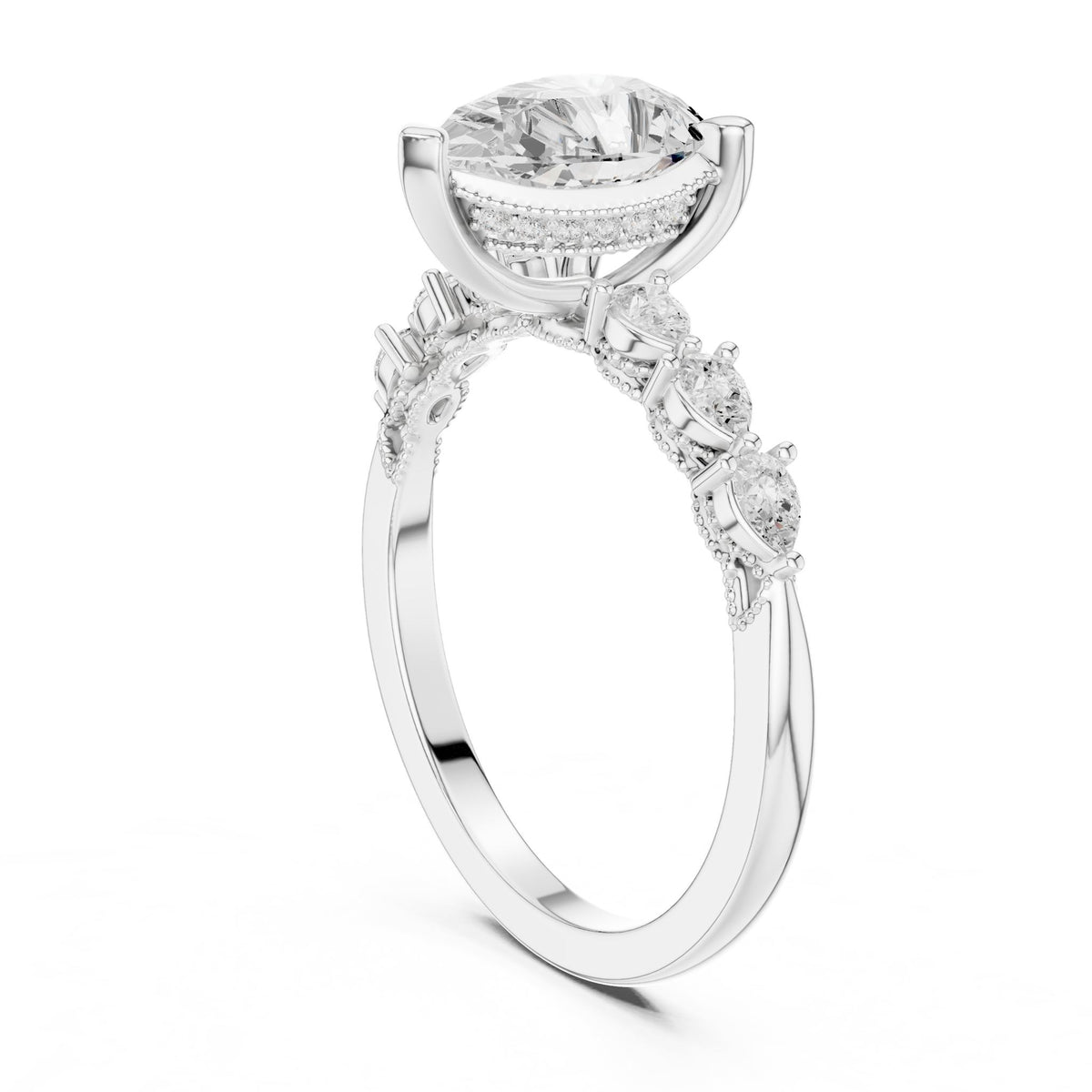 Pear Accented Lab Grown Diamond Engagement Ring