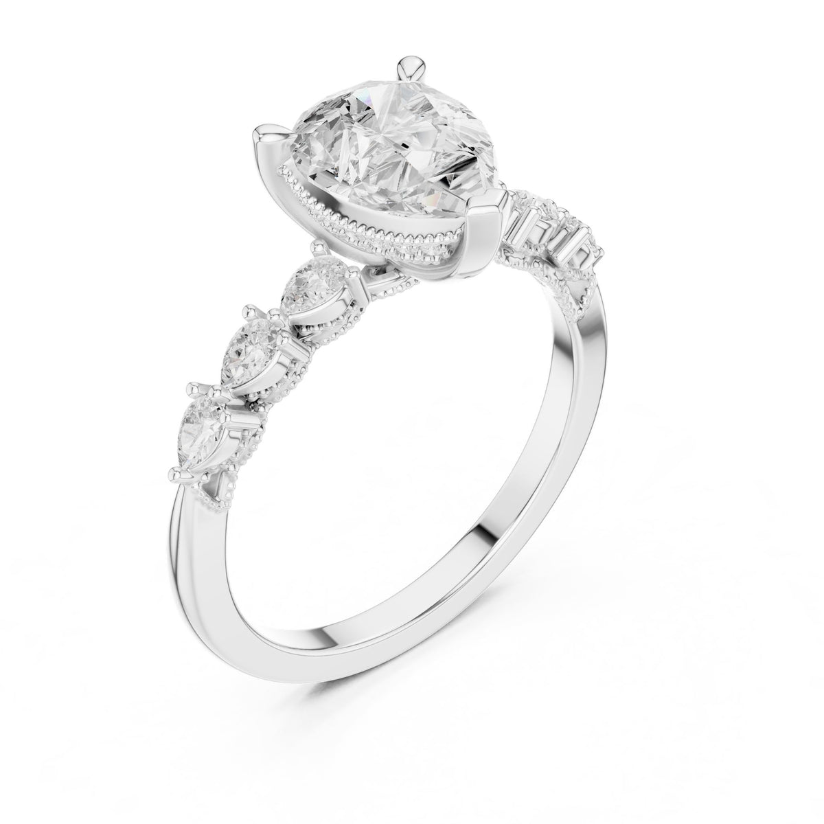 Pear Accented Lab Grown Diamond Engagement Ring