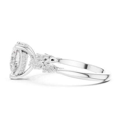Pear Accented Lab Grown Diamond Engagement Ring