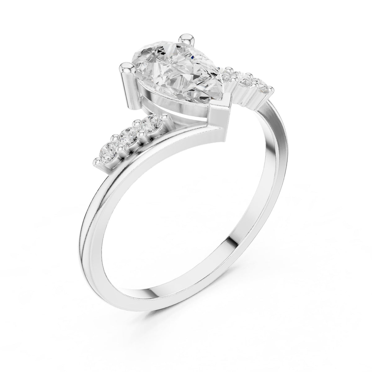 Pear Accented Lab Grown Diamond Engagement Ring