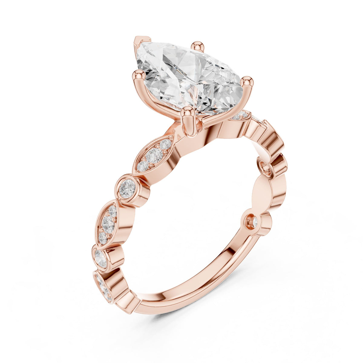 Pear Accented Lab Grown Diamond Engagement Ring