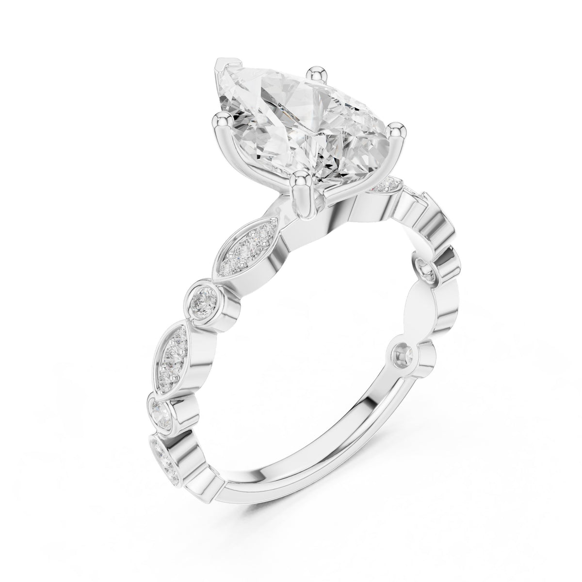 Pear Accented Lab Grown Diamond Engagement Ring