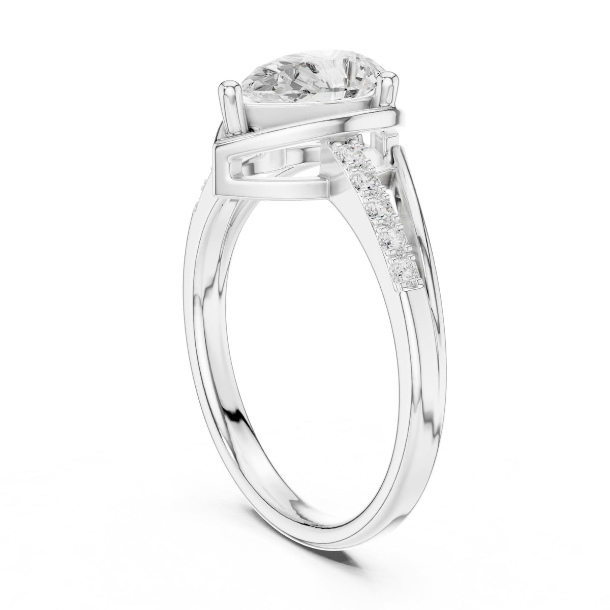 Pear Accented Lab Grown Diamond Engagement Ring