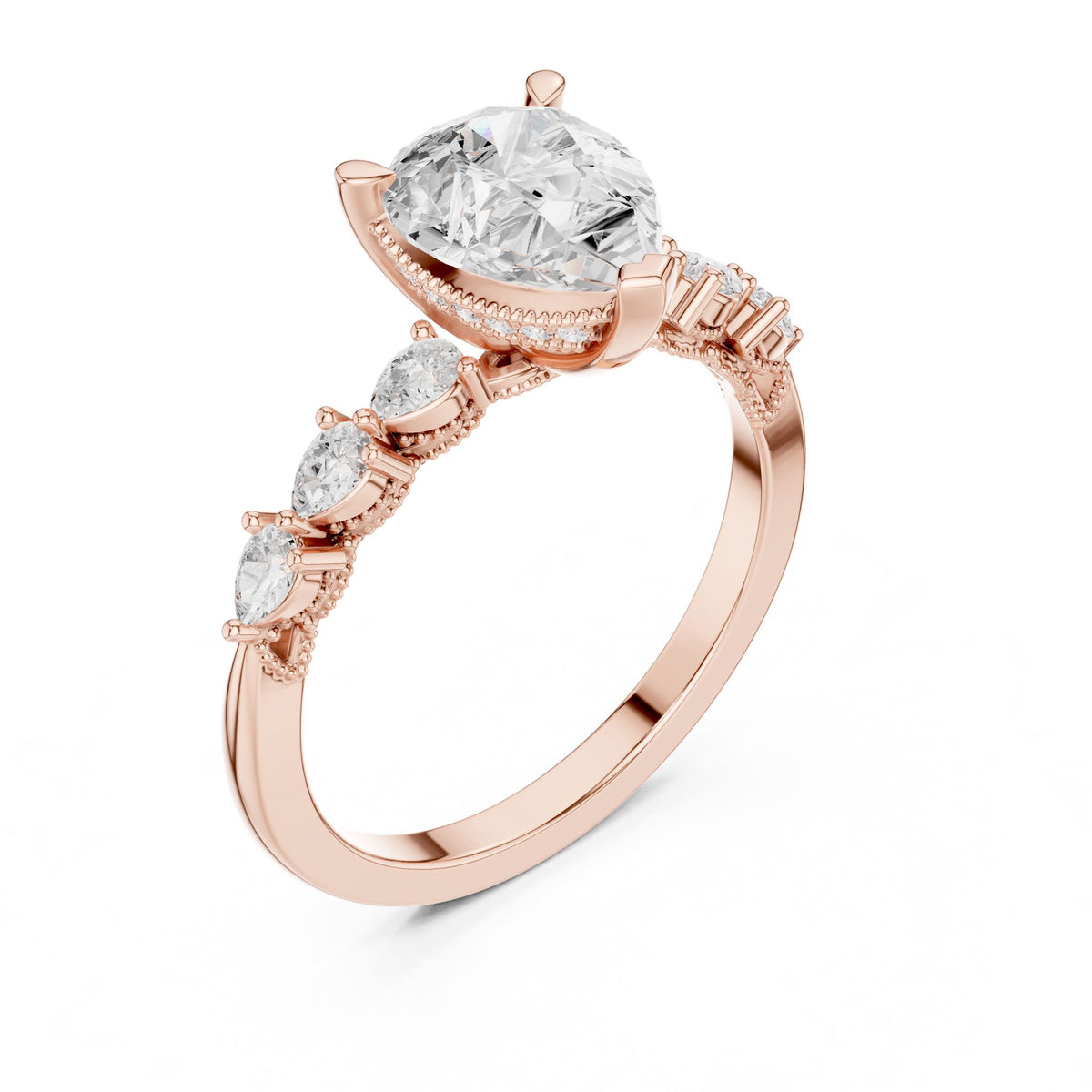 Pear Accented Lab Grown Diamond Engagement Ring
