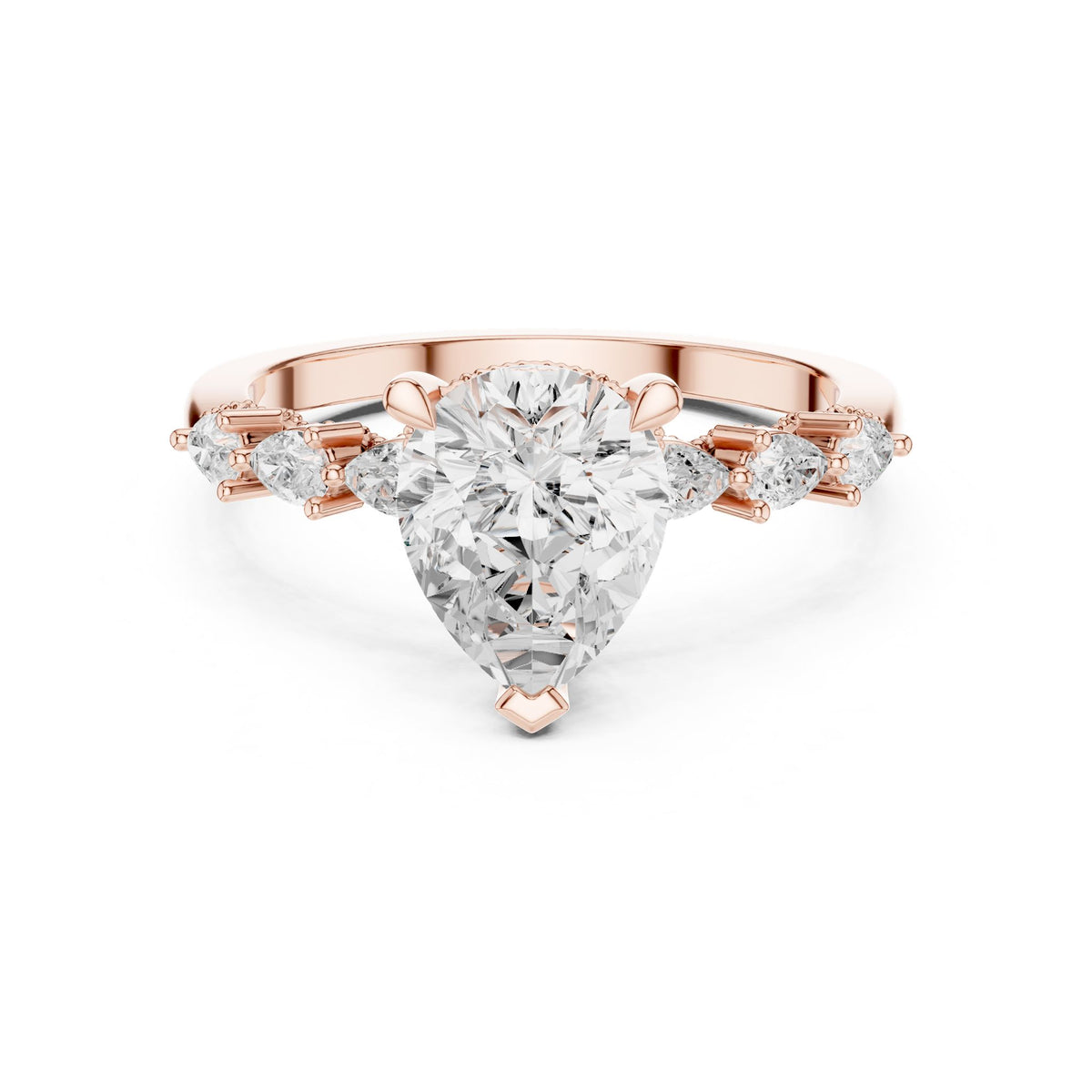 Pear Accented Lab Grown Diamond Engagement Ring