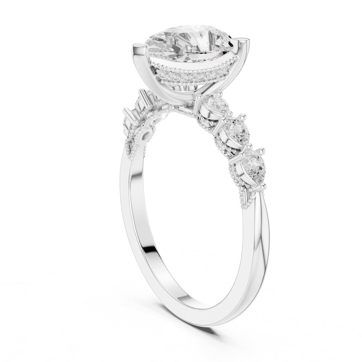 Pear Accented Lab Grown Diamond Engagement Ring