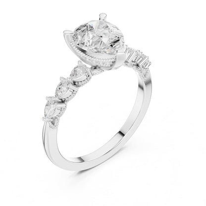 Pear Accented Lab Grown Diamond Engagement Ring