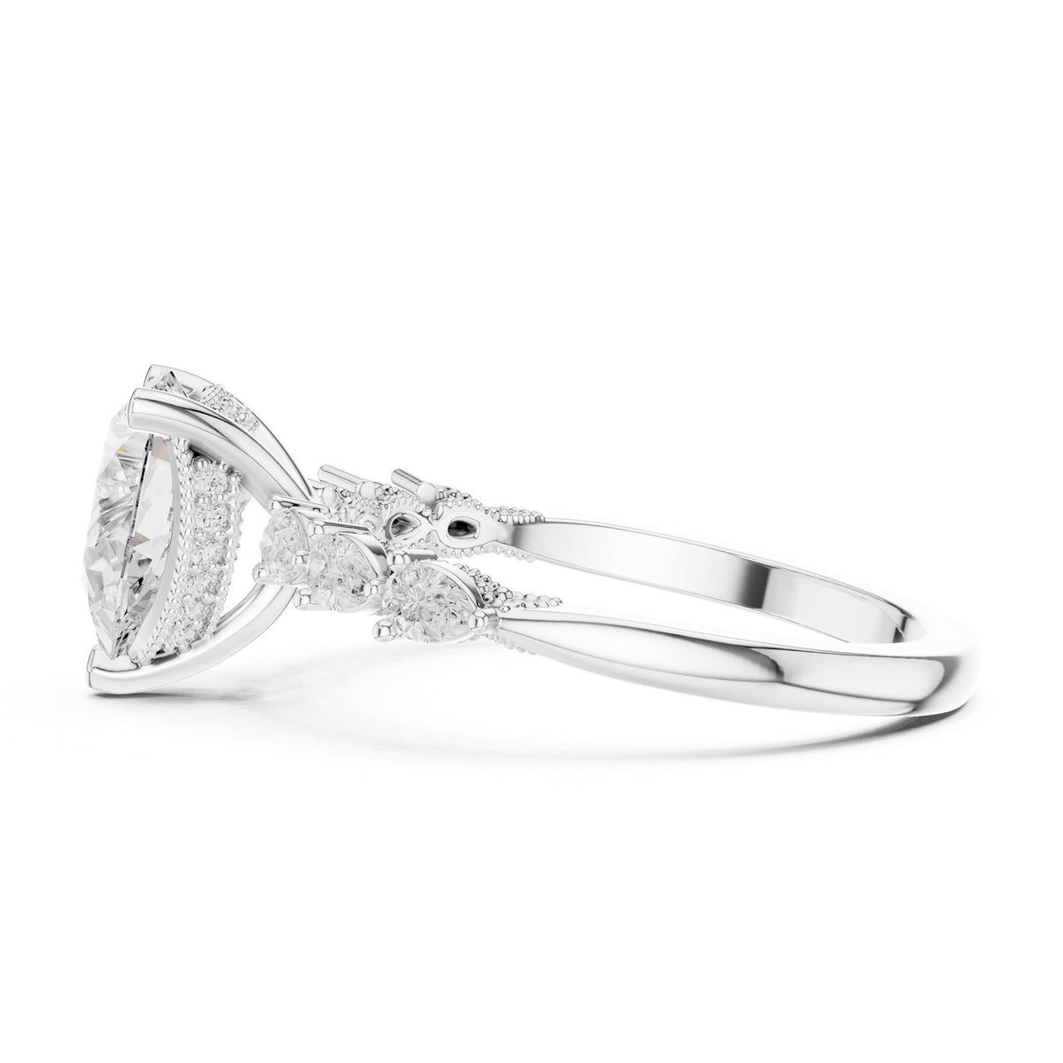Pear Accented Lab Grown Diamond Engagement Ring