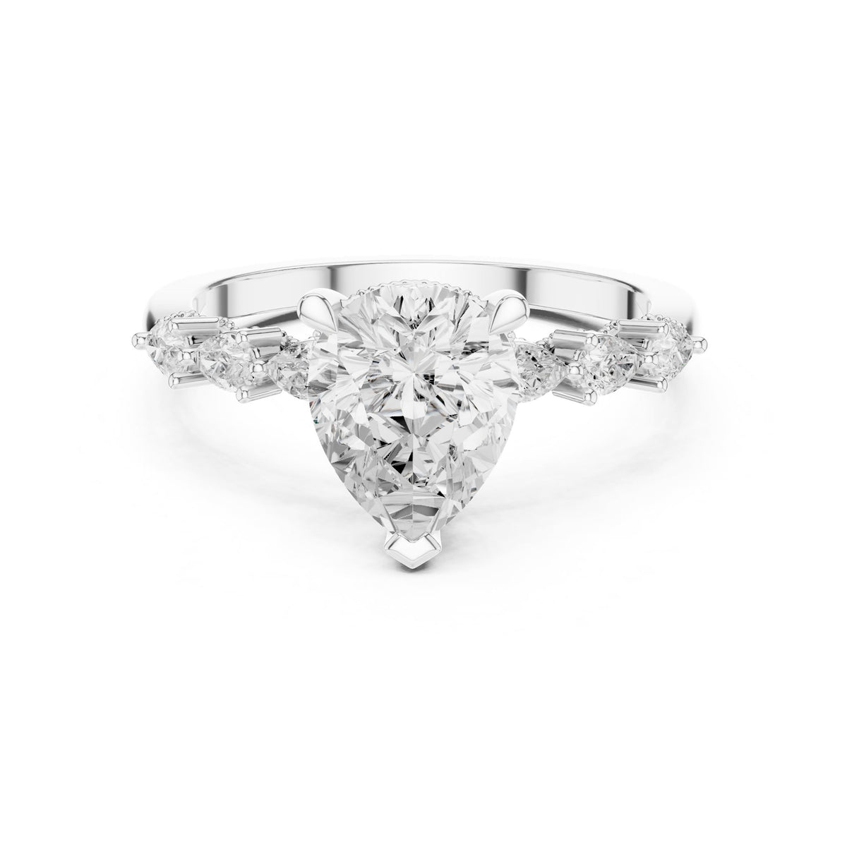 Pear Accented Lab Grown Diamond Engagement Ring