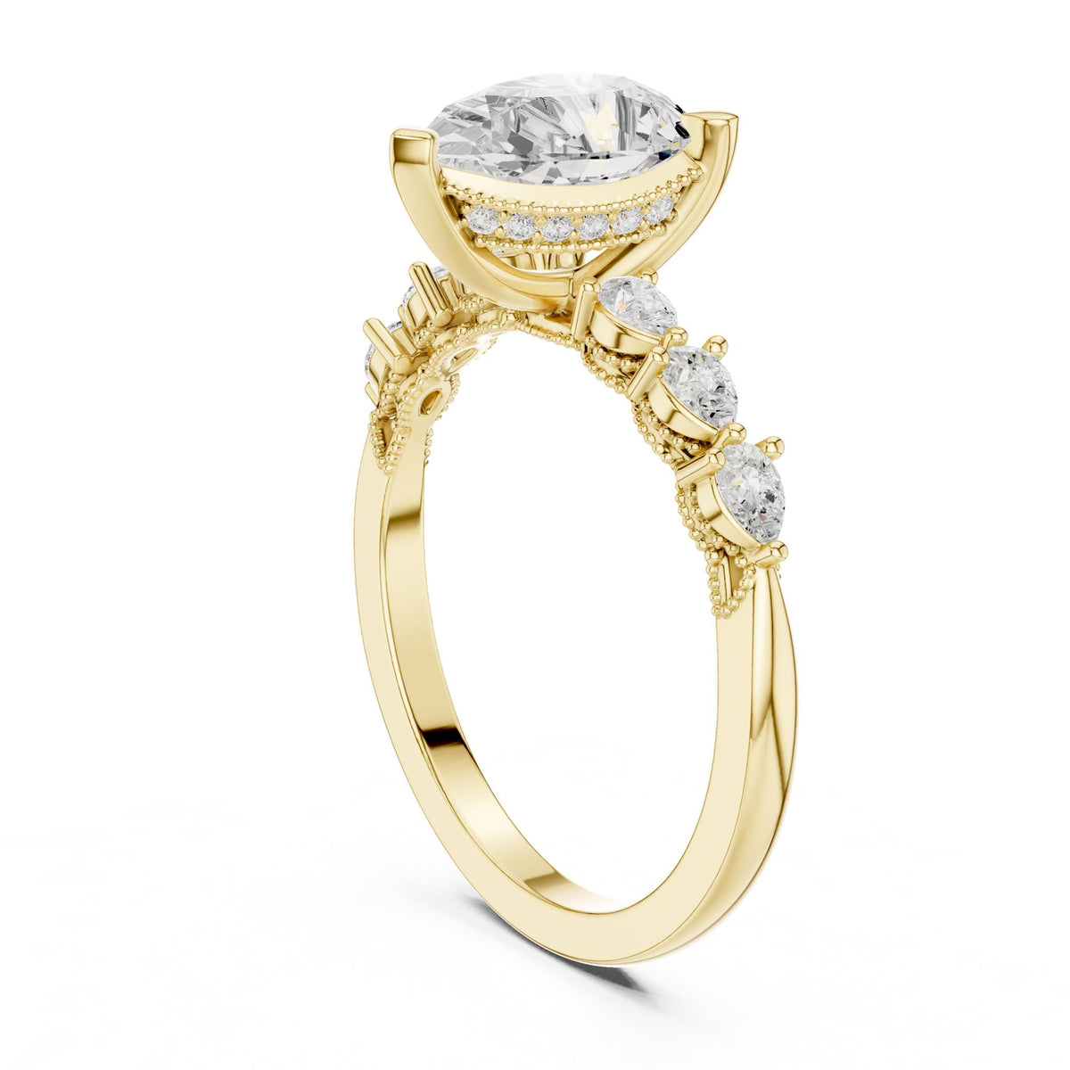 Pear Accented Lab Grown Diamond Engagement Ring