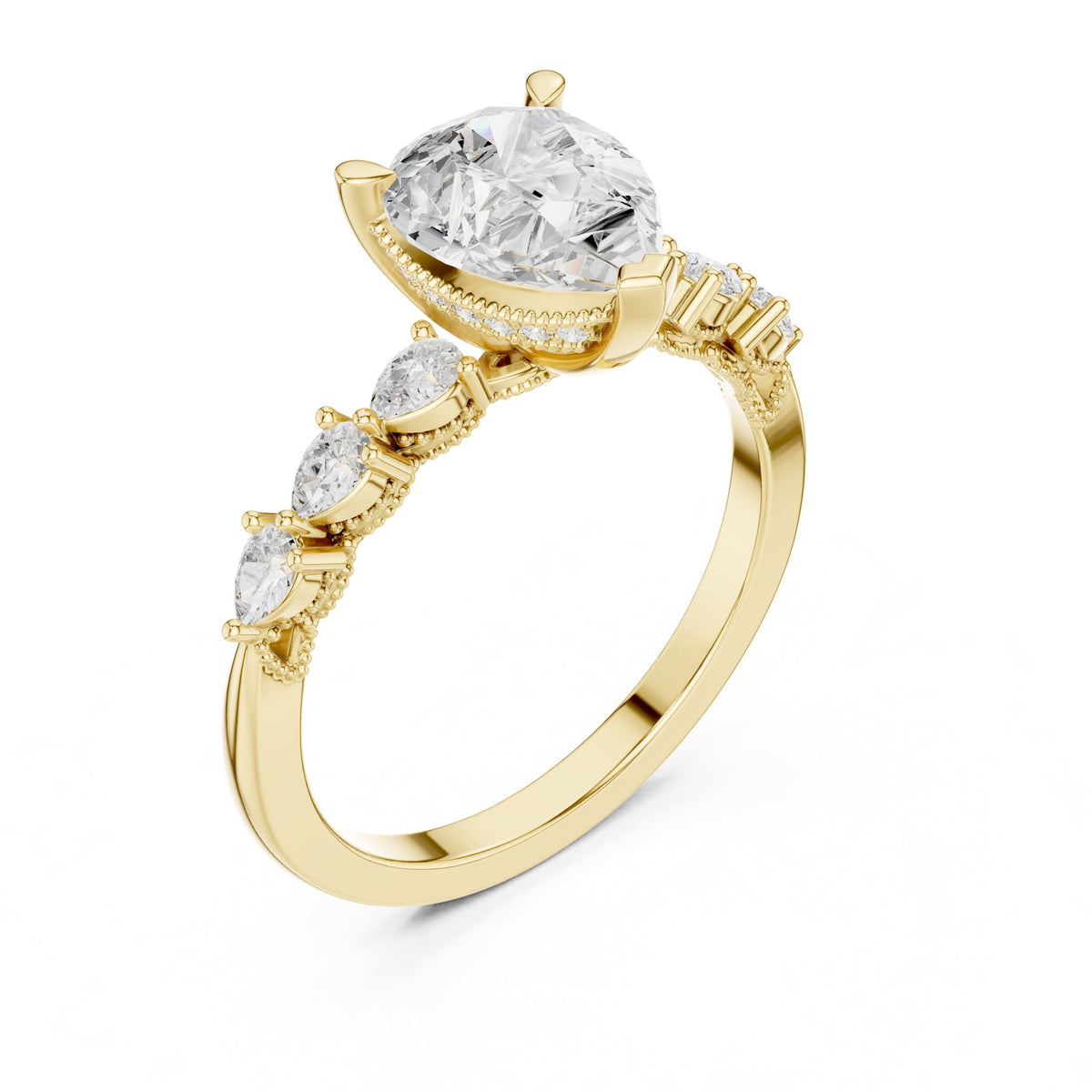 Pear Accented Lab Grown Diamond Engagement Ring
