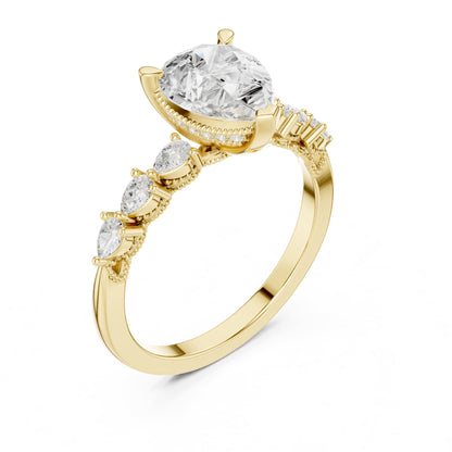 Pear Accented Lab Grown Diamond Engagement Ring