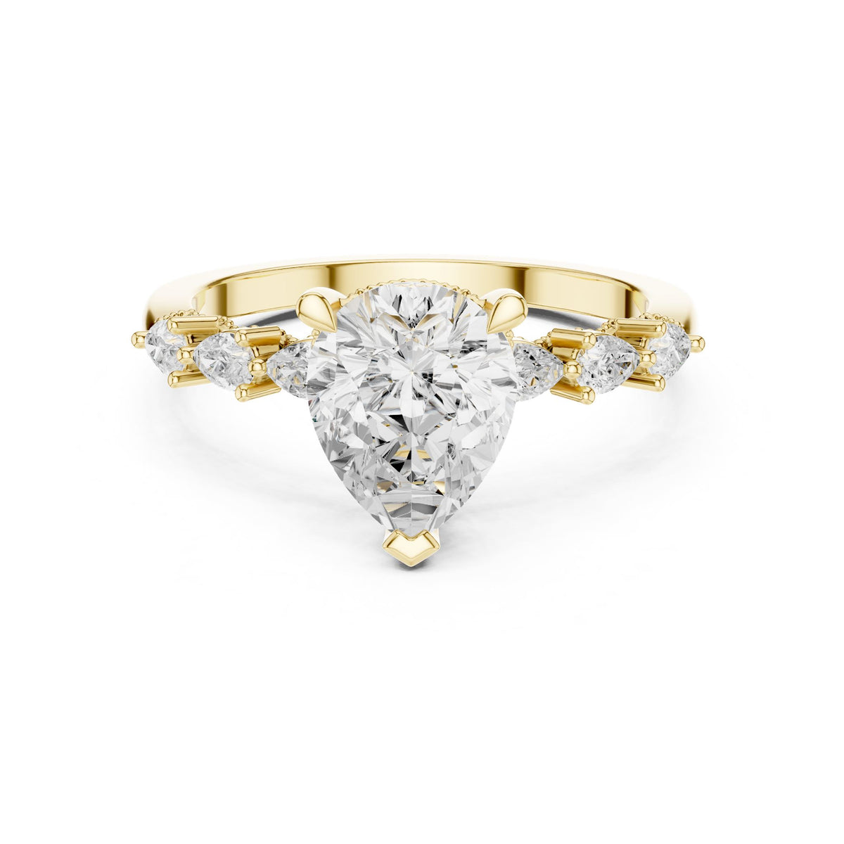 Pear Accented Lab Grown Diamond Engagement Ring