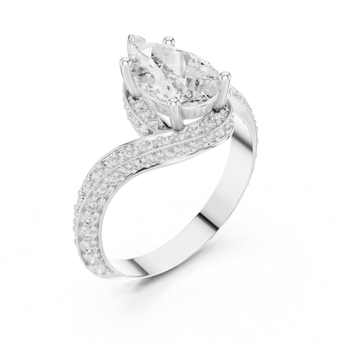 Pear Bypass Lab Grown Diamond Engagement Ring
