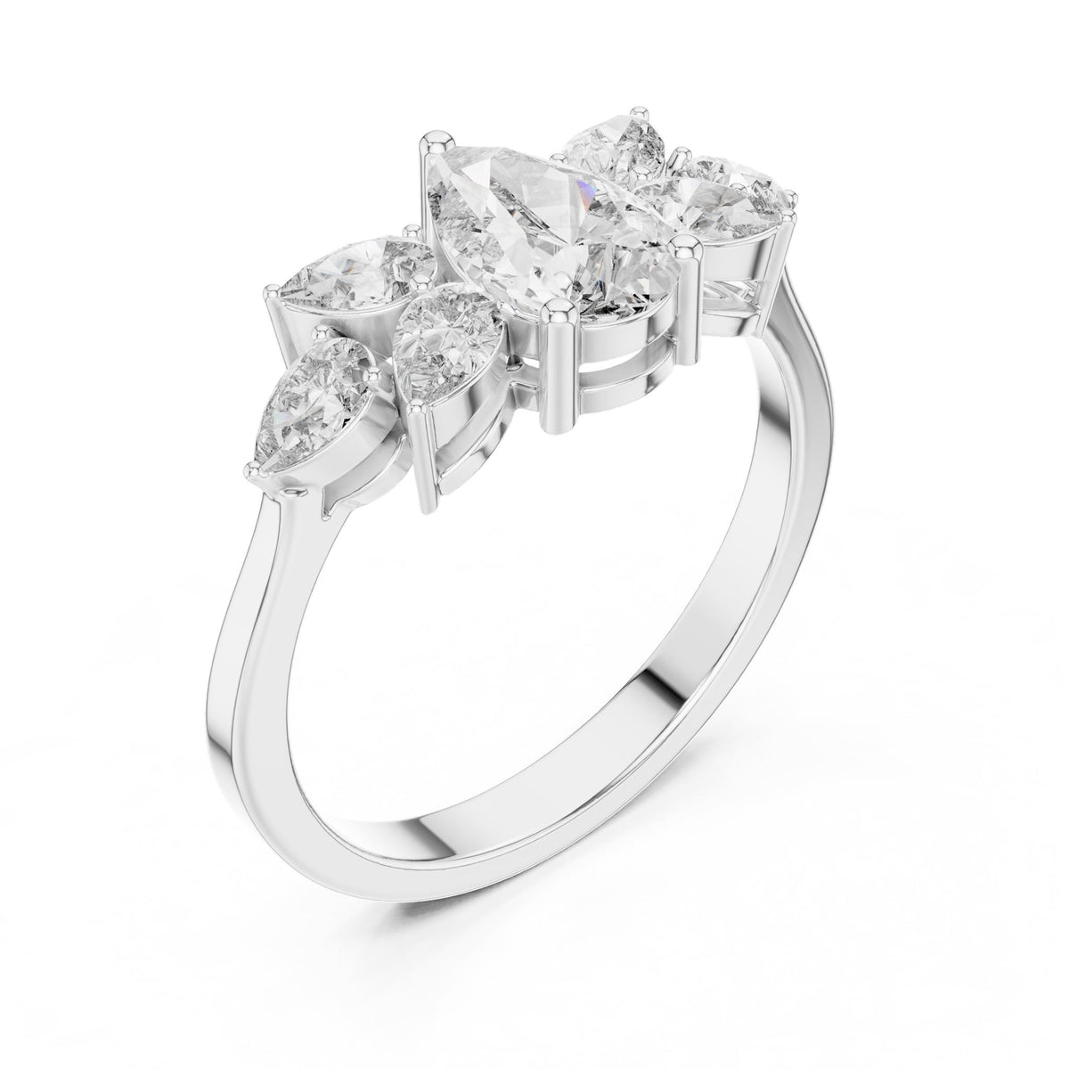 Pear Cluster Lab Grown Diamond Engagement Ring