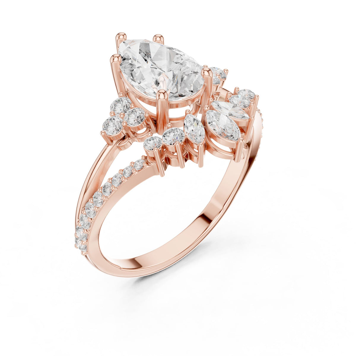 Pear Cluster Lab Grown Diamond Engagement Ring