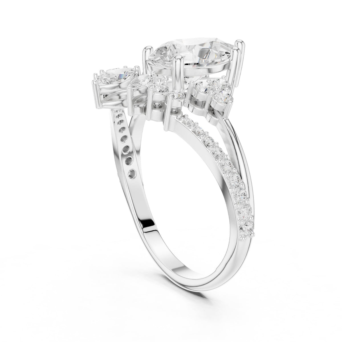 Pear Cluster Lab Grown Diamond Engagement Ring