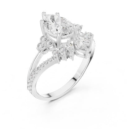 Pear Cluster Lab Grown Diamond Engagement Ring