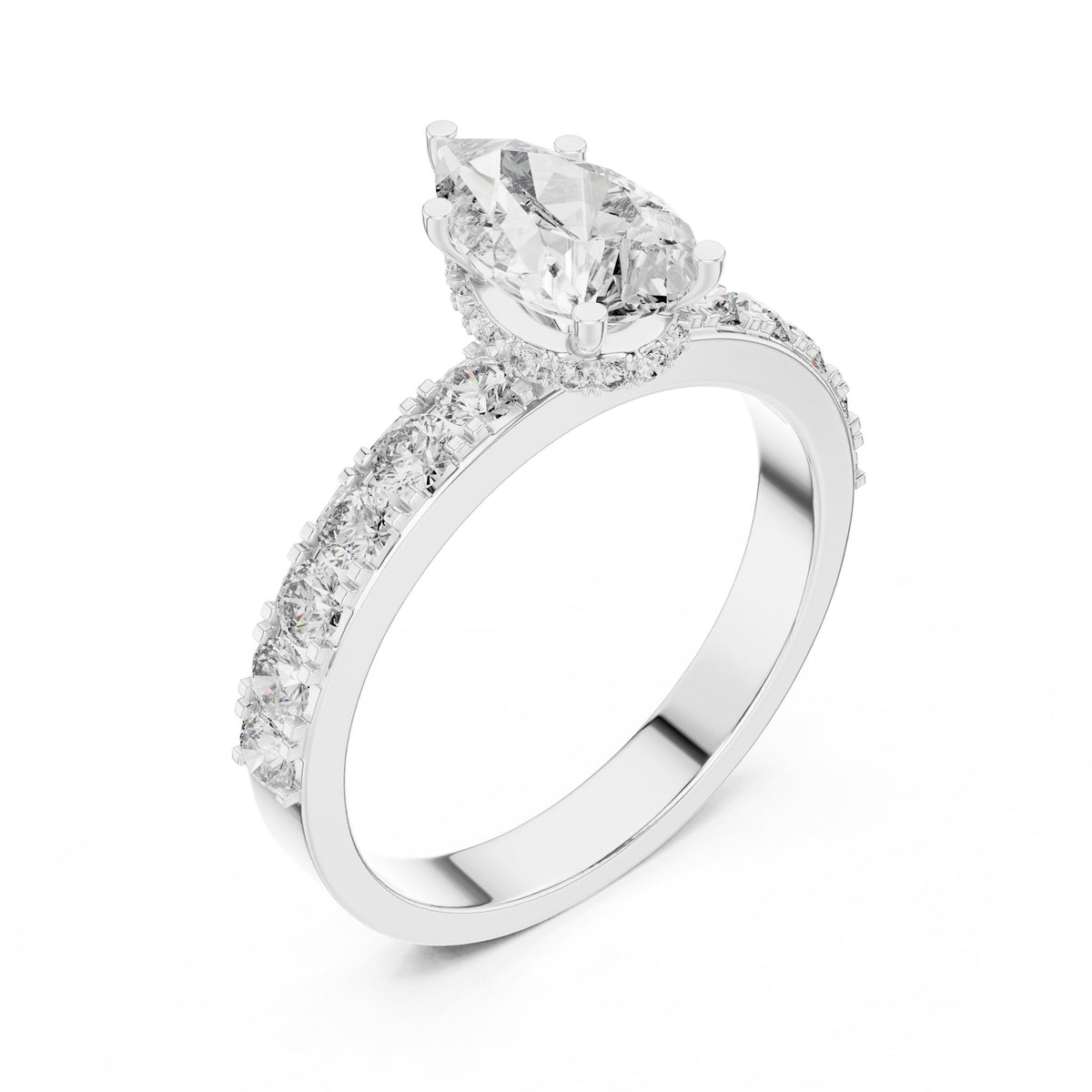 Pear Hidden Halo Lab Grown Diamond Engagement Ring