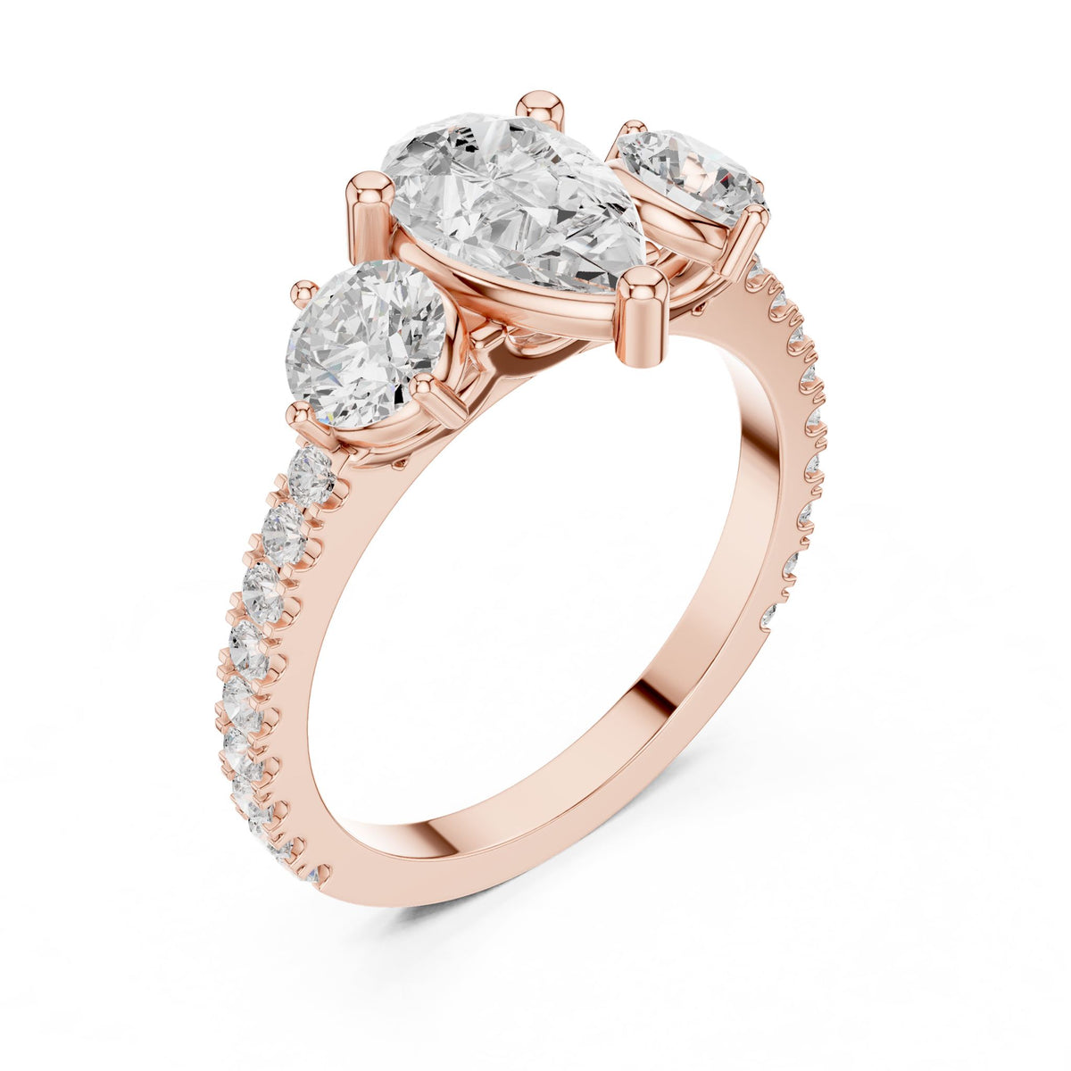 Pear Three Stone Lab Grown Diamond Engagement Ring