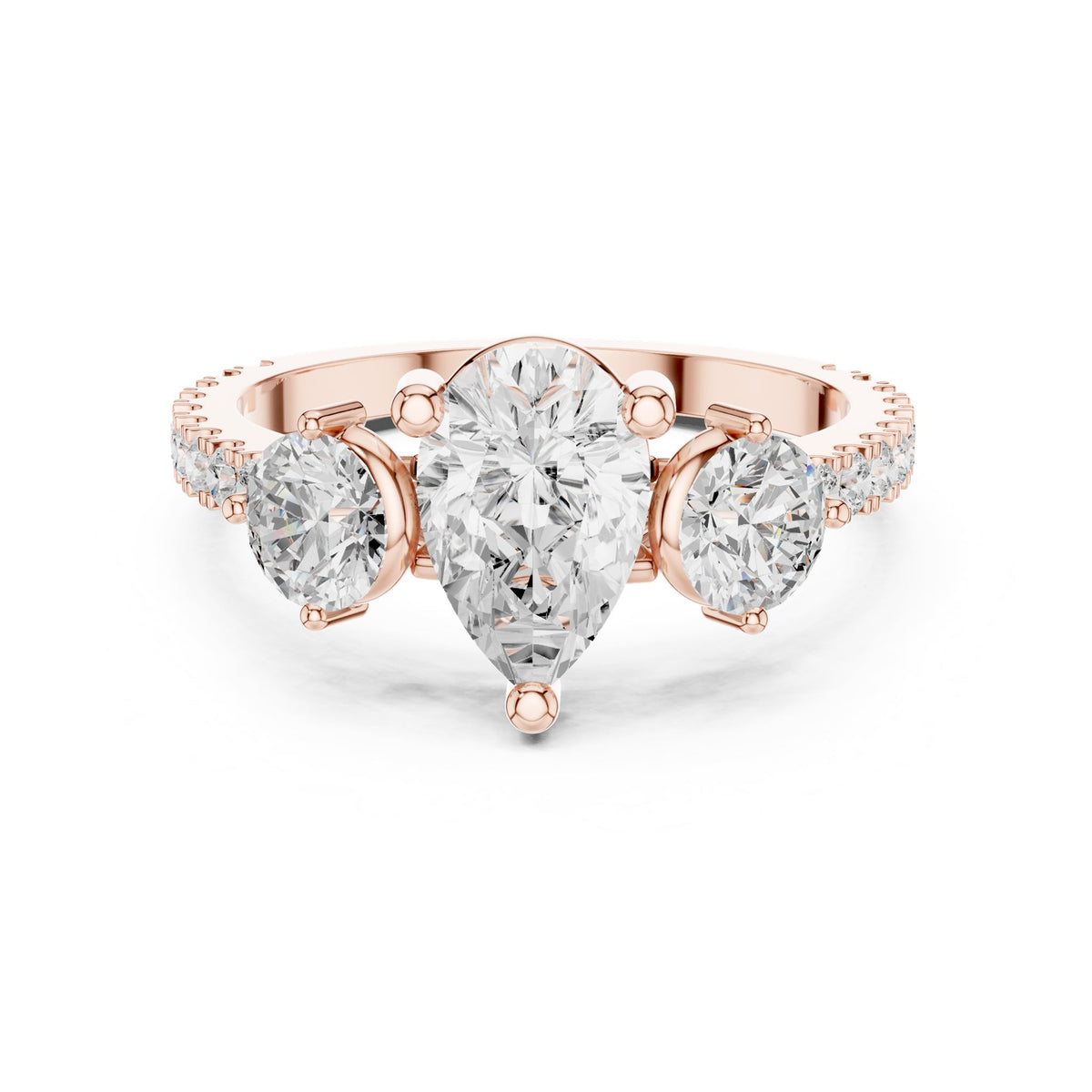 Pear Three Stone Lab Grown Diamond Engagement Ring