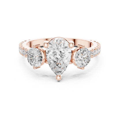 Pear Three Stone Lab Grown Diamond Engagement Ring