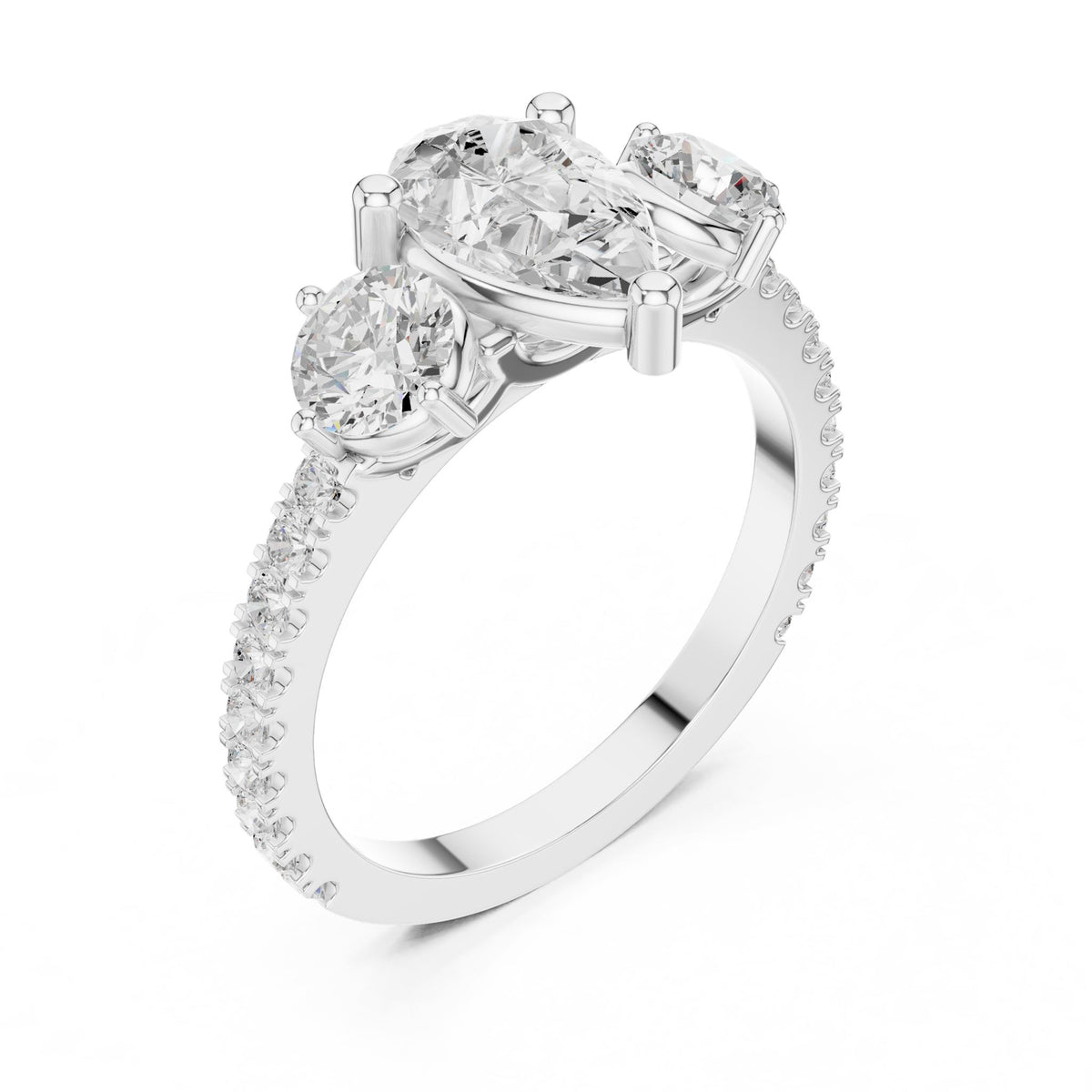 Pear Three Stone Lab Grown Diamond Engagement Ring