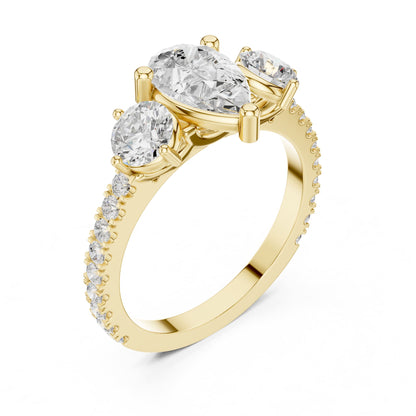Pear Three Stone Lab Grown Diamond Engagement Ring