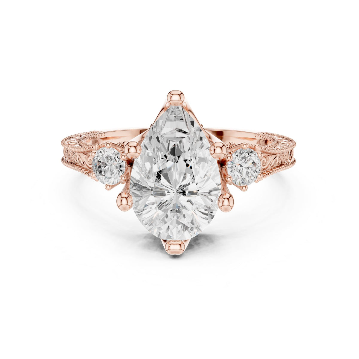 Pear Three Stone Lab Grown Diamond Engagement Ring