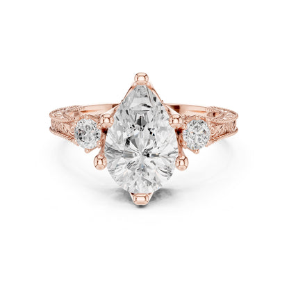 Pear Three Stone Lab Grown Diamond Engagement Ring