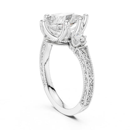Pear Three Stone Lab Grown Diamond Engagement Ring