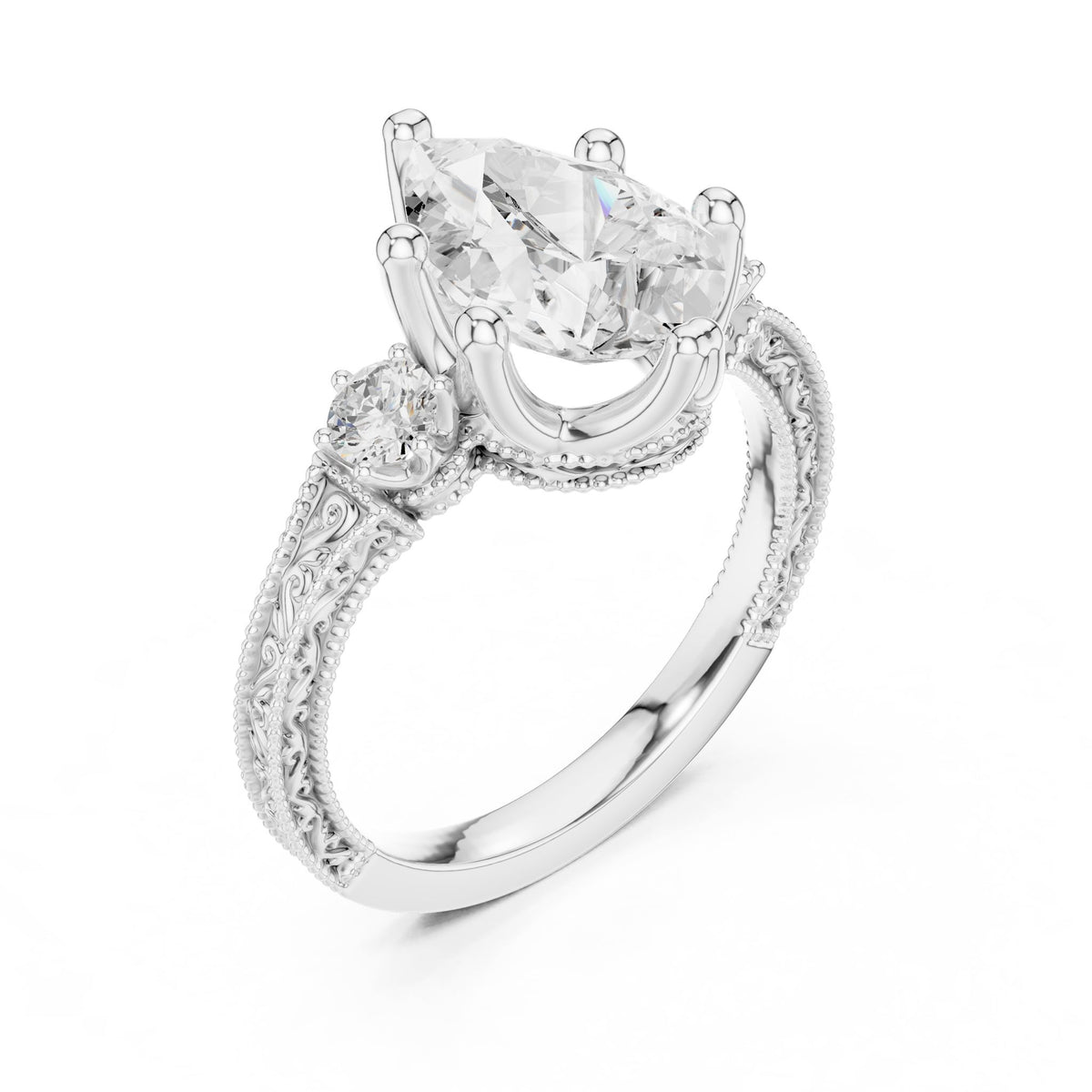 Pear Three Stone Lab Grown Diamond Engagement Ring