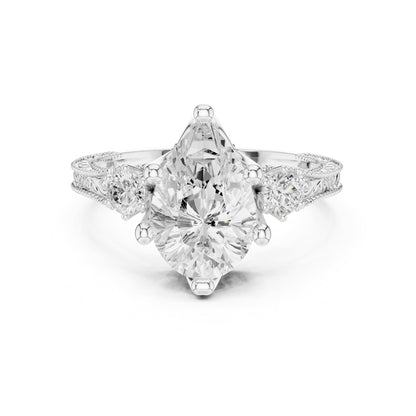 Pear Three Stone Lab Grown Diamond Engagement Ring