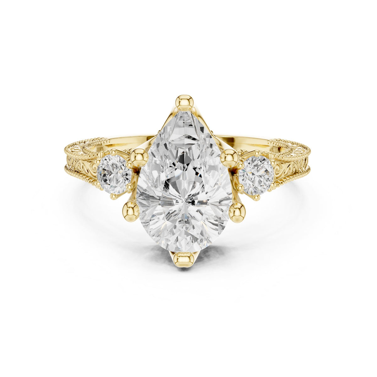 Pear Three Stone Lab Grown Diamond Engagement Ring