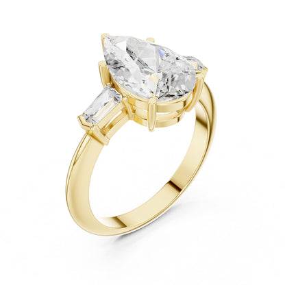 Pear Three Stone Lab Grown Diamond Engagement Ring